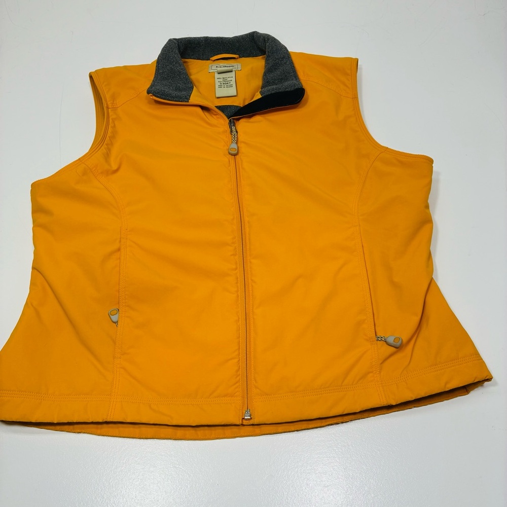 LL‎ Bean Women Vest Size XL Yellow Regular Fleece Lined Nylon Outdoors Hiking
